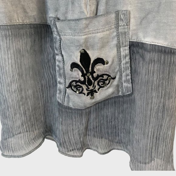 Soft Surrounding Fleur-De-Lis V-Neck Tunic Women's Large Gray 3/4 Sleeve Stretch - Picture 8 of 12